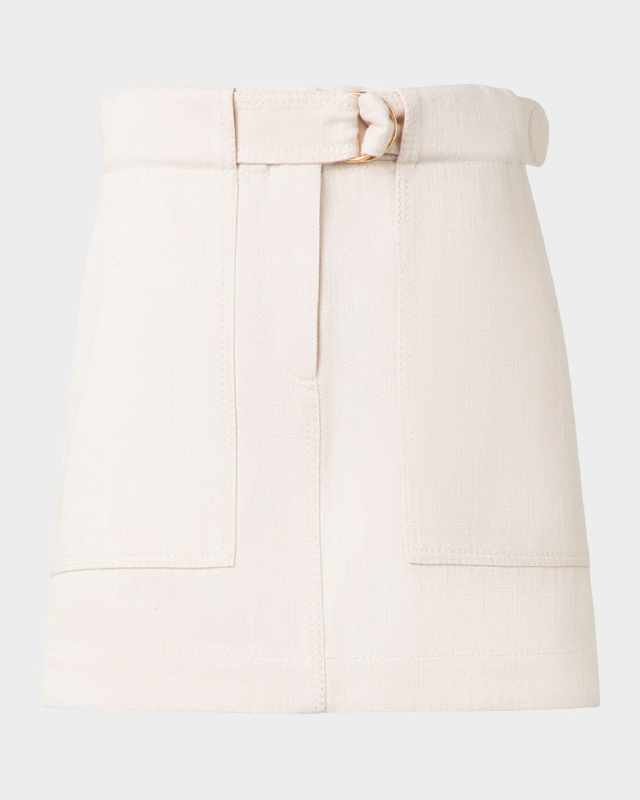 Belted Cotton Wool Denim Mini Skirt